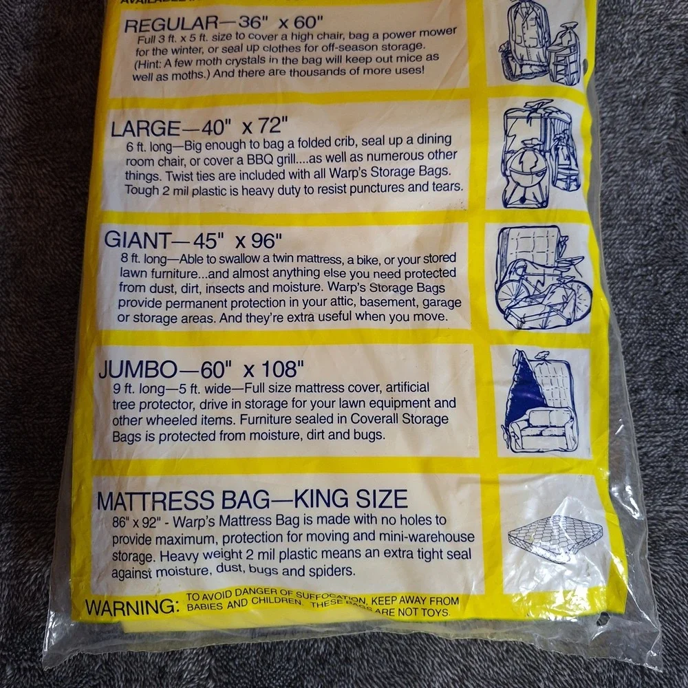 2 Pk Wrap's Coverall Heavy Weight Mattress Bag Queen/Full‎ 2 Mil Plastic Tough